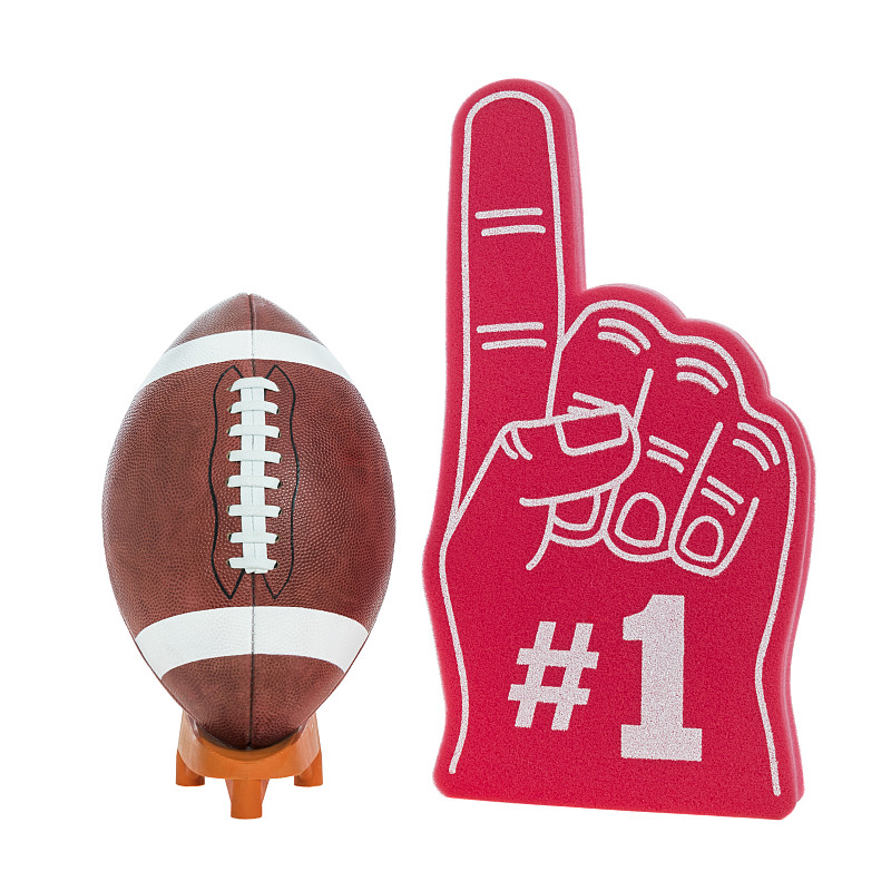 大学/高中美式足球t恤上的红色泡沫#1手指